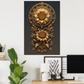 Ornate Gold Frame With Large Metallic Flower Medal Poster (Thuiskantoor)