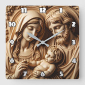 Ornate Gold Holy Family Relief Vierkante Klok (Voorkant)