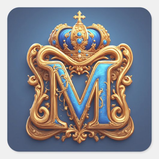 Ornate Gold Letter M With Crown Frame Design Vierkante Sticker (Voorkant)