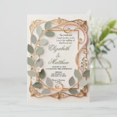 Ornate Gold Scrollwork Pink Botanical Wedding Kaart (Staand voorkant)