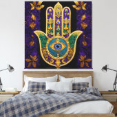  Ornate Gold Third Eye Hamsa Canvas Afdruk (Insitu (Slaapkamer))
