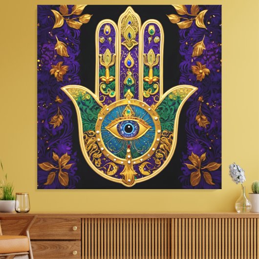 Ornate Gold Third Eye Hamsa Canvas Afdruk (Insitu (Woonkamer))