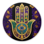 Ornate Gold Third Eye Hamsa Keramische Knop (Voorkant)
