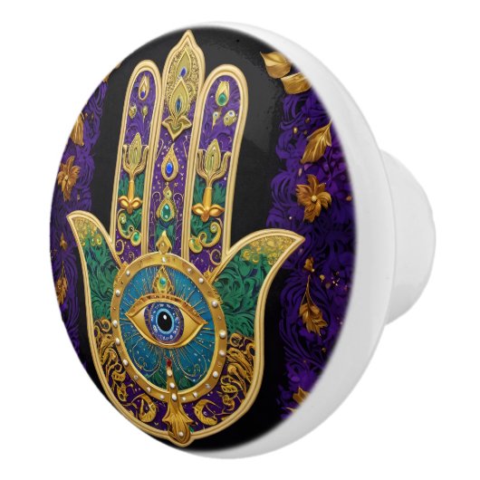  Ornate Gold Third Eye Hamsa Keramische Knop (Rechts)