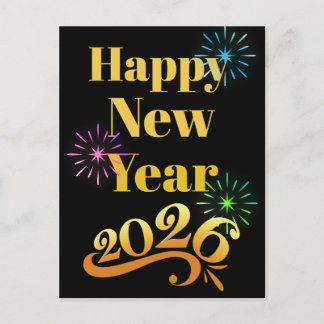Ornate Golden Happy Near Year 2026 Fireworks Black Briefkaart