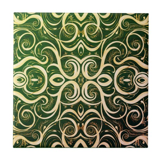 Ornate Green and Gold Tile Design Tegeltje (Voorkant)
