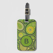 Ornate Green Paisley Pattern Monogram Bagagelabel (Voorkant (verticaal))