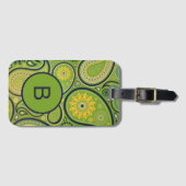 Ornate Green Paisley Pattern Monogram Bagagelabel (Voorkant (horizontaal))