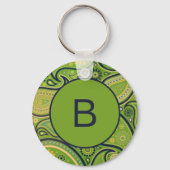 Ornate Green Paisley Pattern Monogram Sleutelhanger (Voorkant)