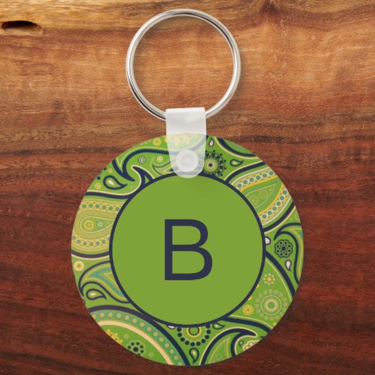 Ornate Green Paisley Pattern Monogram Sleutelhanger (Achterkant)