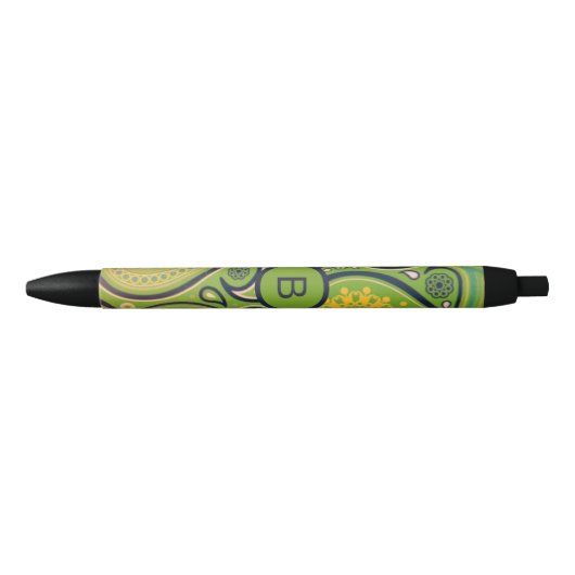 Ornate Green Paisley Pattern Monogram Zwarte Inkt Pen (Voorkant)