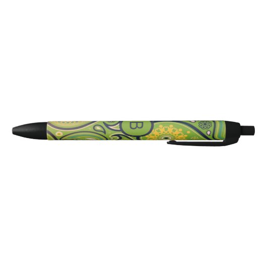Ornate Green Paisley Pattern Monogram Zwarte Inkt Pen (Bodem)