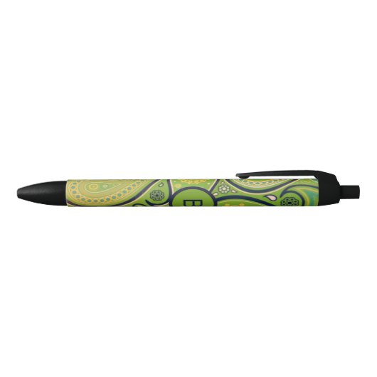 Ornate Green Paisley Pattern Monogram Zwarte Inkt Pen (Bovenkant)