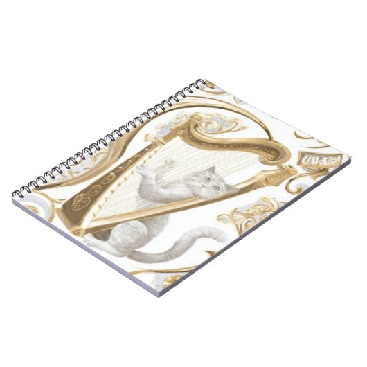 Ornate Harp Cat Notebook – Aesthetic Cover Notitieboek (Linkerzijde)