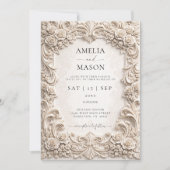 Ornate Ivory Baroque Floral Wedding Invitation Kaart (Voorkant)