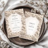 Ornate Ivory Baroque Floral Wedding Invitation Kaart