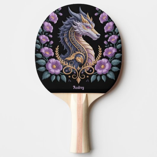 Ornate Lavender Dragon Personalized Tafeltennisbatje (Voorkant)