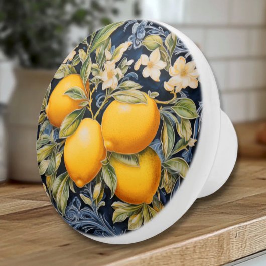 Ornate Lemons - Navy Ceramic Knob Keramische Knop
