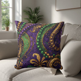 Ornate Masquerade Masks, Gold Beads, Fleur-de-Lis  Kussen