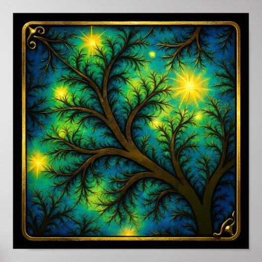 Ornate Metal Overlay Fractal Seamless Wallpaper Poster (Voorkant)