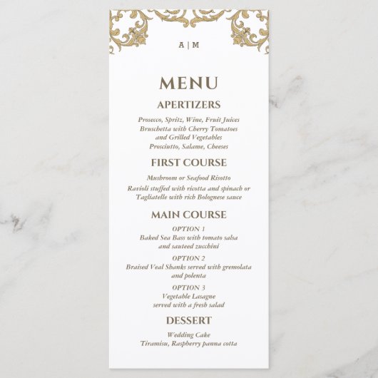 Ornate Monogram Baroque Christian Wedding Menu (Voorkant)