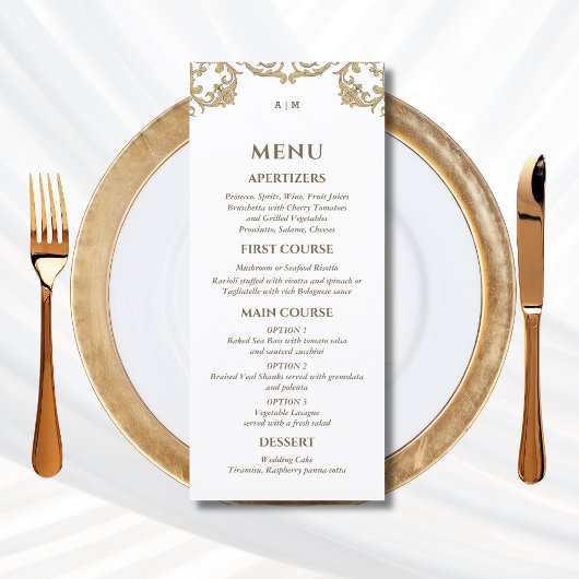 Ornate Monogram Baroque Christian Wedding Menu