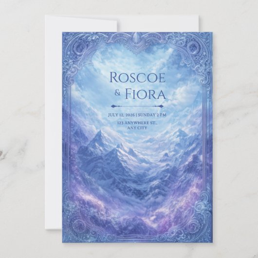 Ornate Mystic Snow Mountain Vista Wedding Kaart (Voorkant)