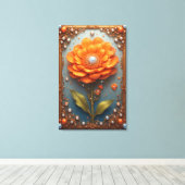 Ornate Orange Flower Artwork in Gold Frame Canvas Afdruk (Insitu (Houten vloer))