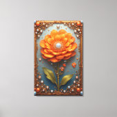 Ornate Orange Flower Artwork in Gold Frame Canvas Afdruk (Voorkant)