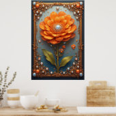 Ornate Orange Flower Artwork in Gold Frame Poster (Keuken)