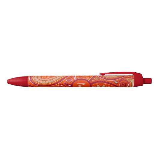 Ornate Orange Paisley Pattern Monogram Zwarte Inkt Pen (Bovenkant)