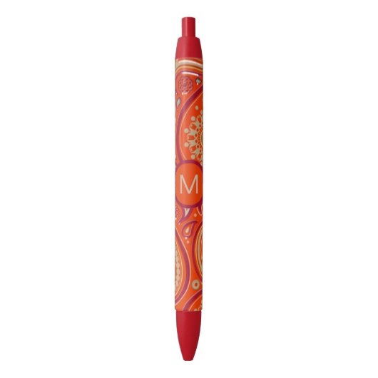 Ornate Orange Paisley Pattern Monogram Zwarte Inkt Pen (Voorkant Verticaal)