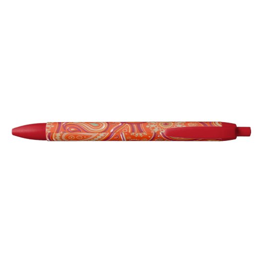 Ornate Orange Paisley Pattern Monogram Zwarte Inkt Pen (Achterkant)