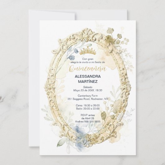 Ornate Oval Frame Quinceañera Exquisite Tiara Kaart (Voorkant)