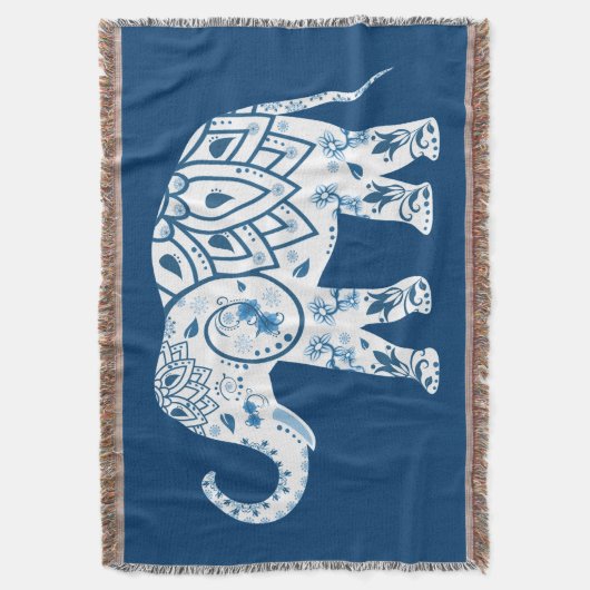 Ornate Patterned Blue Elephant Deken (Voorkant Verticaal)