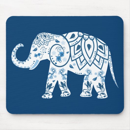 Ornate Patterned Blue Elephant Muismat (Voorkant)