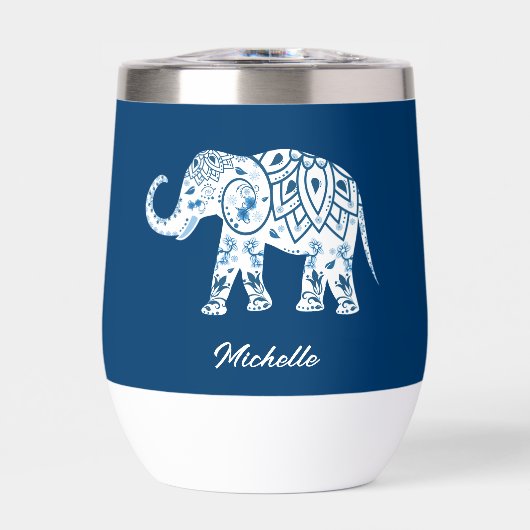 Ornate Patterned Blue Elephant Personalised (Voorkant)