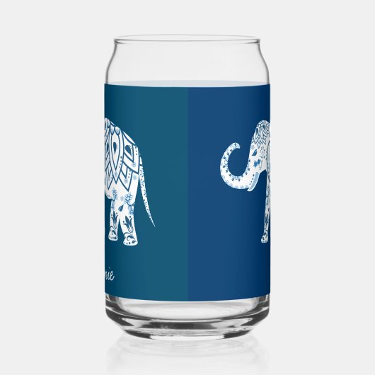 Ornate Patterned Blue Elephant Personalised Blikvorm Glas (Links)