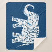 Ornate Patterned Blue Elephant Sherpa Deken (Voorkant)