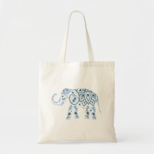 Ornate Patterned Blue Elephant Tote Bag (Voorkant)