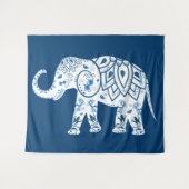 Ornate Patterned Blue Elephant Wandkleed (Voorkant (horizontaal))