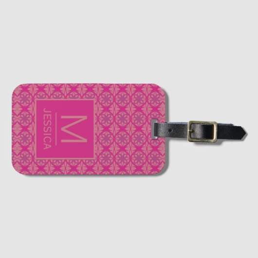Ornate Pink Purple Geometric Pattern Personalised Bagagelabel (Voorkant (horizontaal))