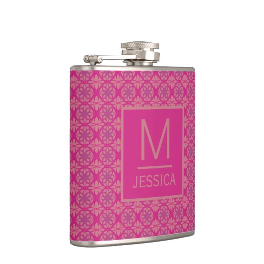 Ornate Pink Purple Geometric Pattern Personalised Heupfles (Rechts)