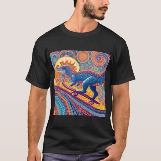 Ornate Psychedelic Dino Skater T-shirt (Voorkant)