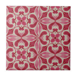 Ornate Red Azulejo Pattern with Floral Motifs  Tegeltje