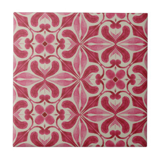 Ornate Red Azulejo Pattern with Floral Motifs Tegeltje