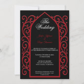 Ornate red border Gothic wedding Invitation Kaart (Voorkant)