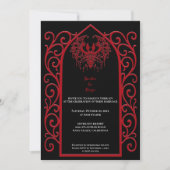 Ornate red border Gothic wedding Invitation Kaart (Voorkant)