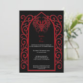Ornate red border Gothic wedding Invitation Kaart (Staand voorkant)