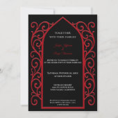 Ornate red border Photo Gothic wedding Invitation Kaart (Voorkant)